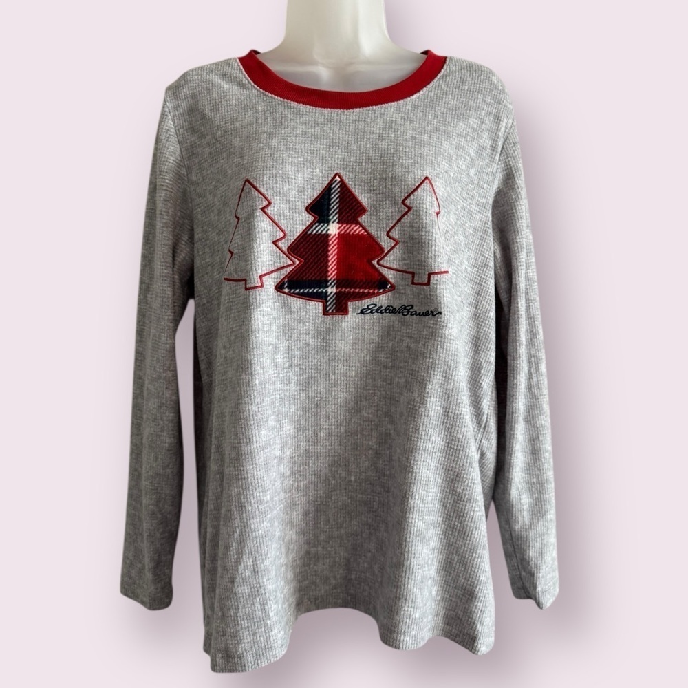 Eddie Bauer Christmas Pajama Top Long Sleeve Holiday Lounge Shirt Size M